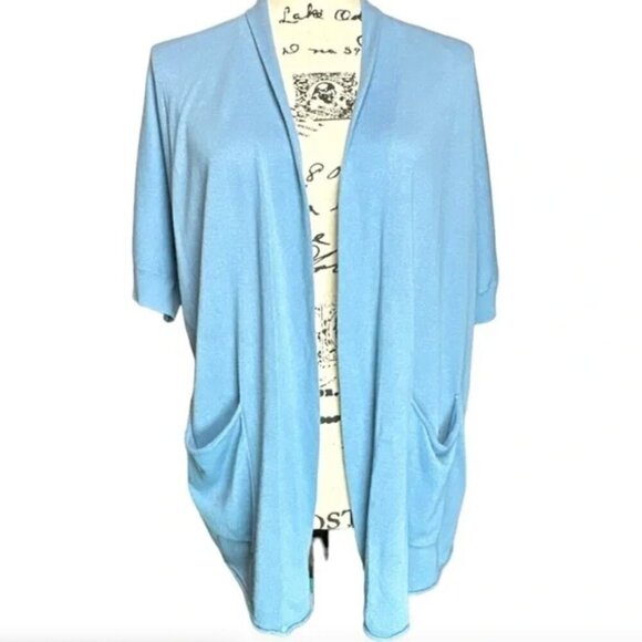 Michael Kors Metallic Light Blue Open Front Cardigan Sweater Size L - Picture 1 of 8